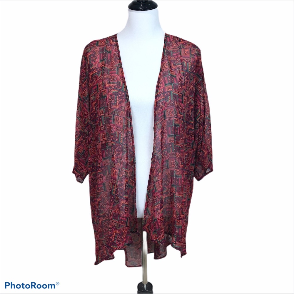 LuLaRoe Lindsay semi sheer multicolored kimono topper